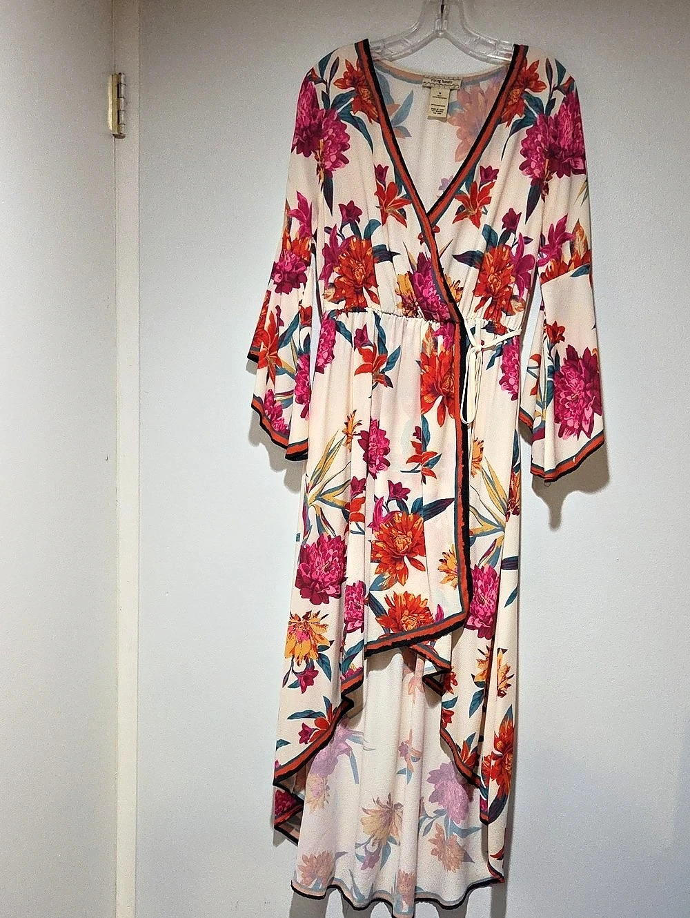 Flying Tomato Floral Wrap High Low Maxi Dress Pink & Cream Size Medium
